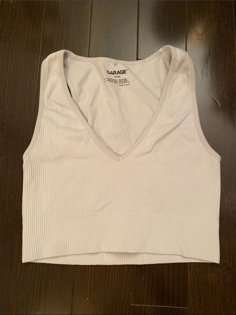 Garage Ribbed V-Neck Crop Tank Top in White
